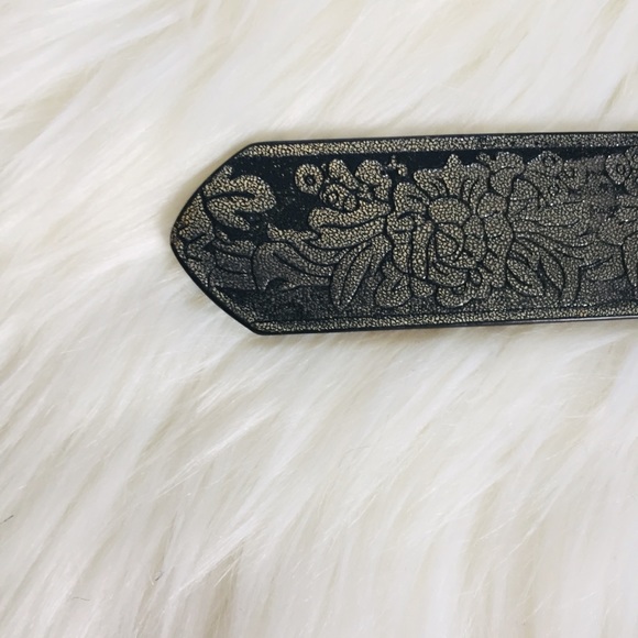 BELGO LUX Metallic Black Silver Floral Belt - Picture 14 of 16